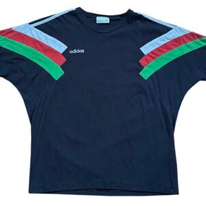 Adidas Men's Black Shirt with Red, Green, and Blue Stripes